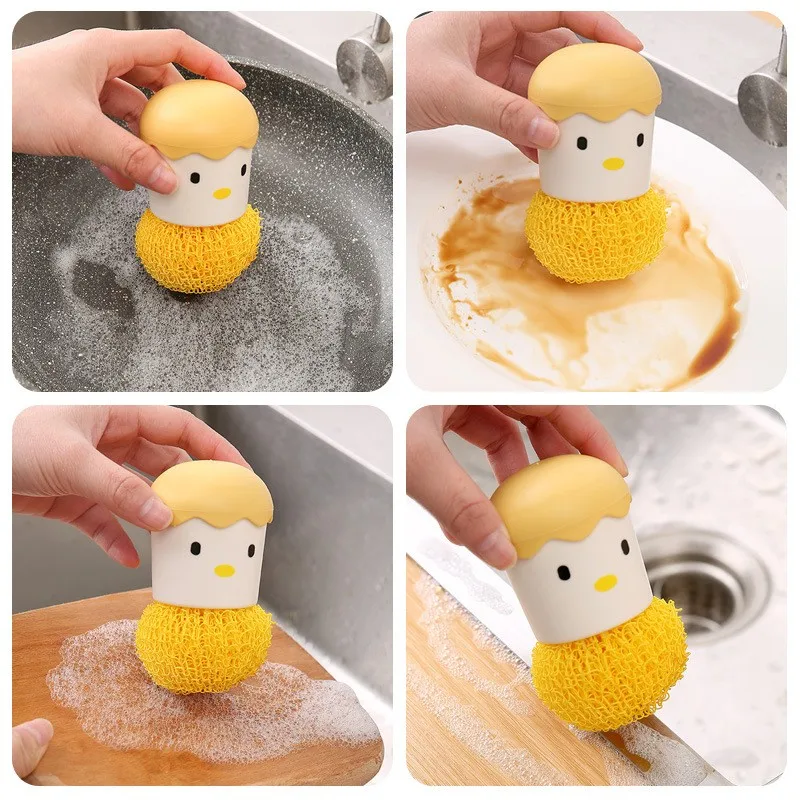 Creative Cartoon Chicken Shape Fiber Ball Pot Brush Removable Eggshell Non Drop Silk Dish Decontamination Cleaning Tool