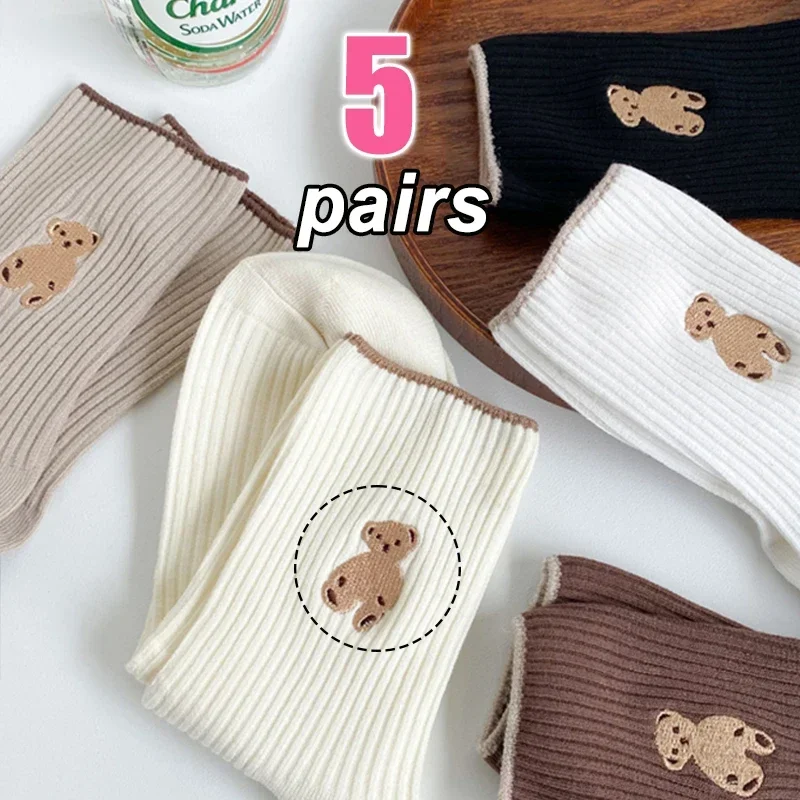 Calcetines de estilo universitario coreano para mujer, medias de tubo de oso de peluche Kawaii, algodón suave, versión coreana, tendencia Ins, calcetería informal, invierno, nuevo