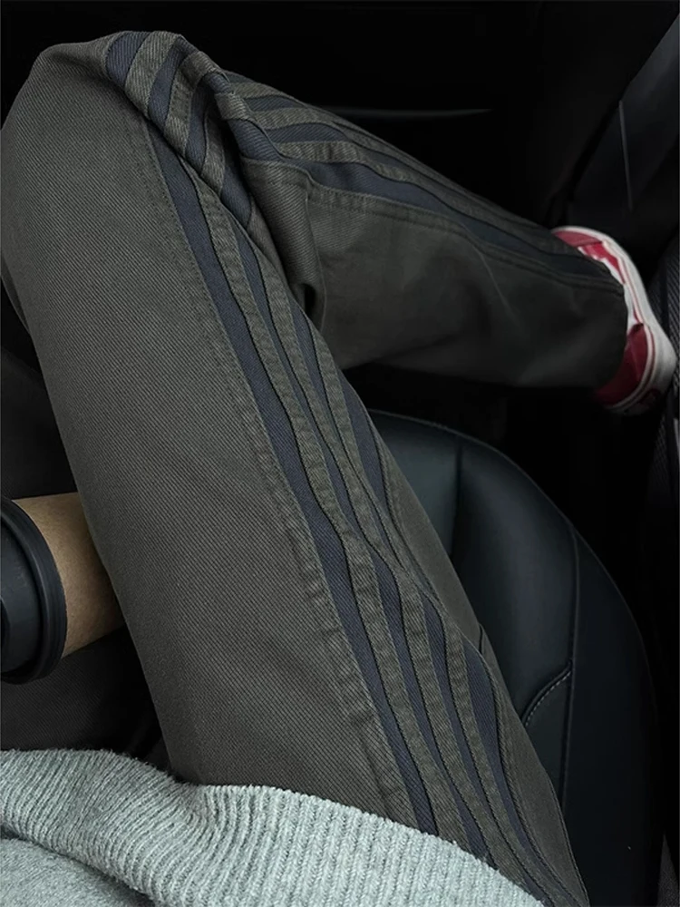 American Retro Cleanfit Striped Straight Leg Workwear Pants Men's Drapey High-End Casual Spor Trousers Faionable Youthful