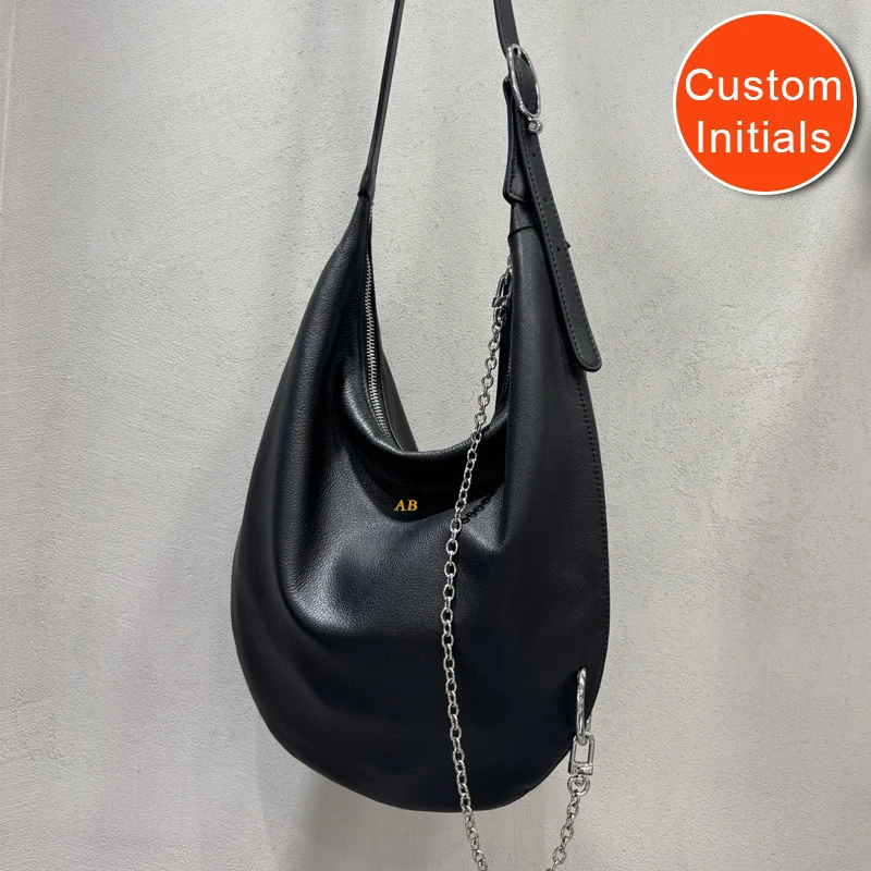

Free Custom Initials Leather Hobos Bags For Women Luxury Designer Handbag And Purses 2026 New In Cowhide Chain Underarm Shoulder