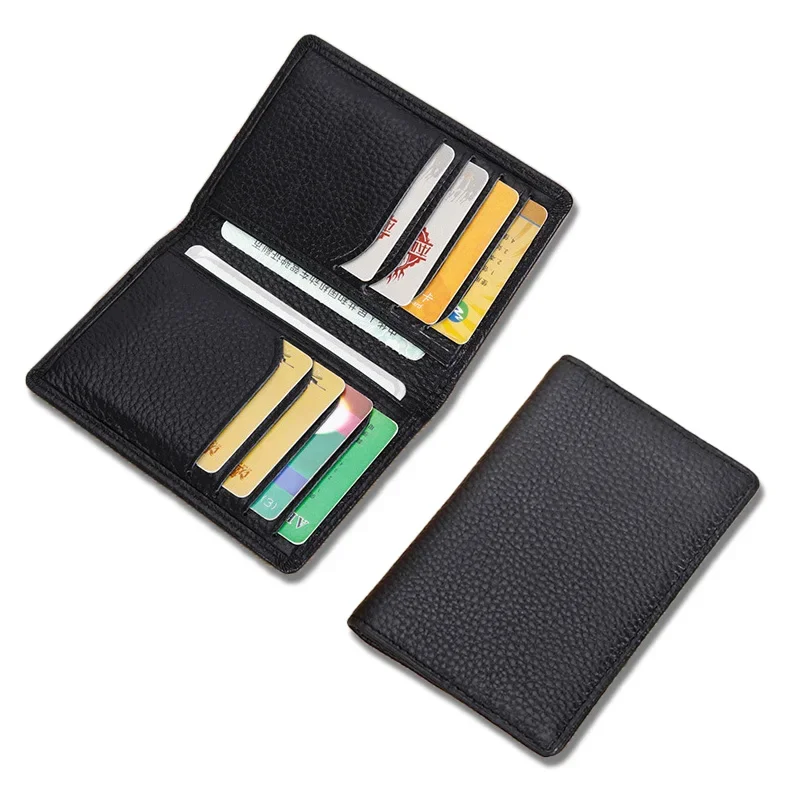 2024 Luxury RFID Bifold Small Card Wallet for Men Genuine Leather Slim Solid Bank Card ID Holder Purse Men's Credit Card Holders