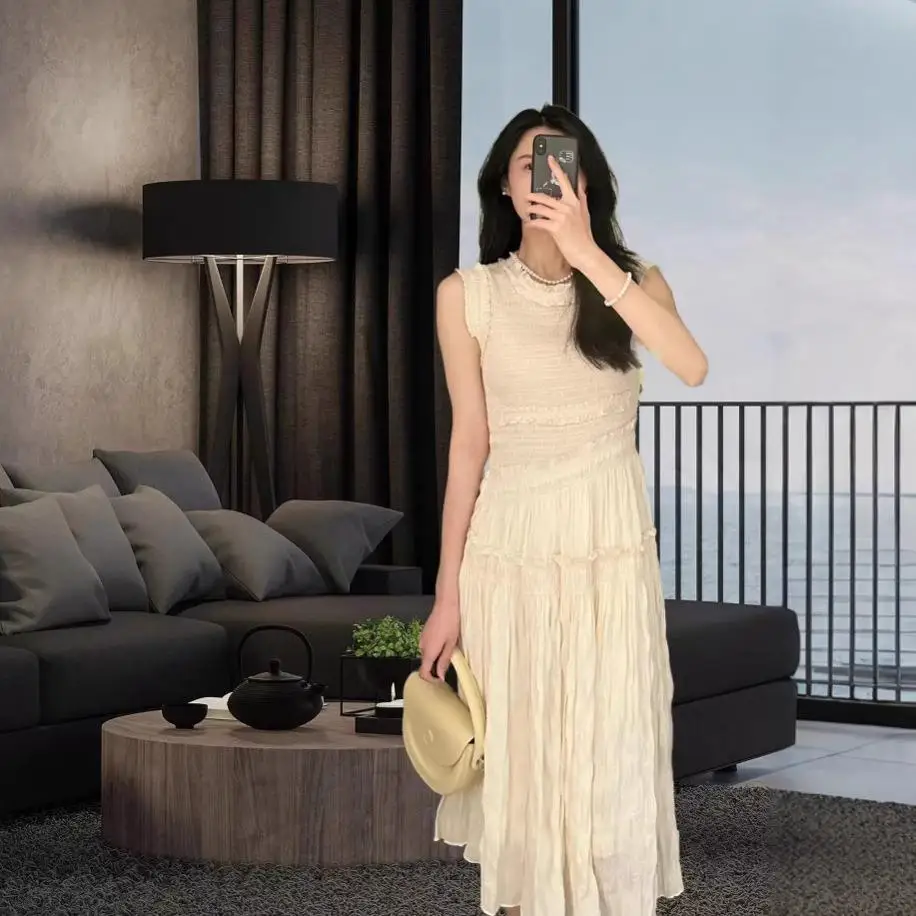 

Summer New Sle MC Little Fraance round Ne Svel Belted Fairy Skirt Dr High Waist Irregular Polyester Nylon C...