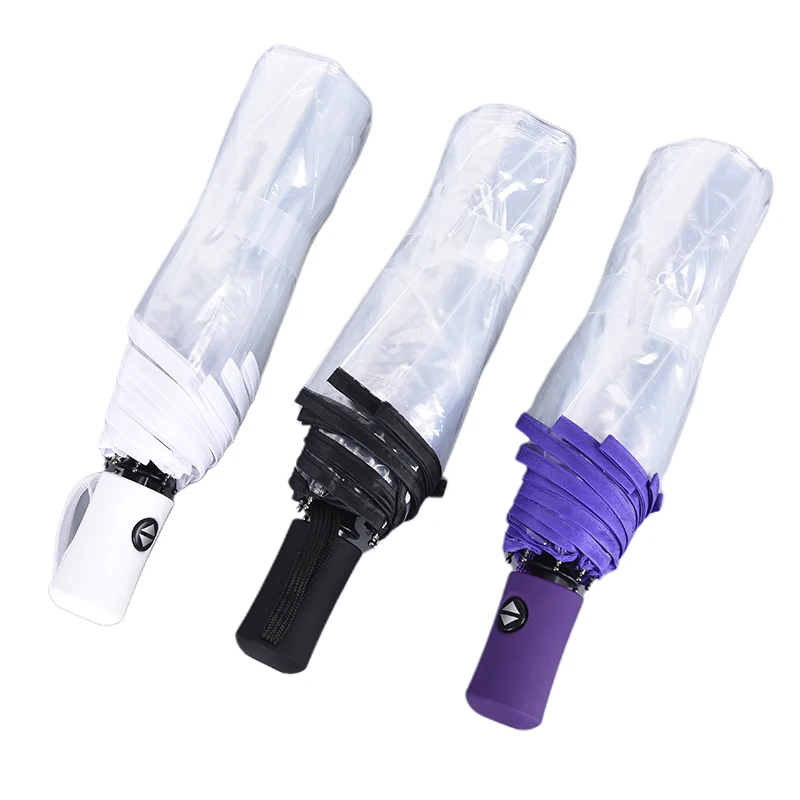 1PC Convenient and Effortless Automatic Open Close Fold Windproof Umbrella Compact Rain Transparent Clear