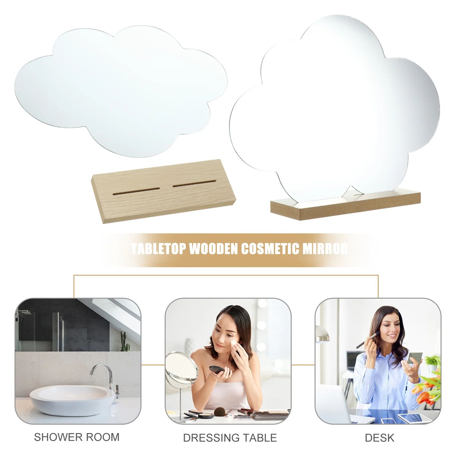 

Wood Desktop Irregular Makeup Mirror Decorative Vanity Mirror Hd Surface for Daily Makeup Skin Care Women Supply