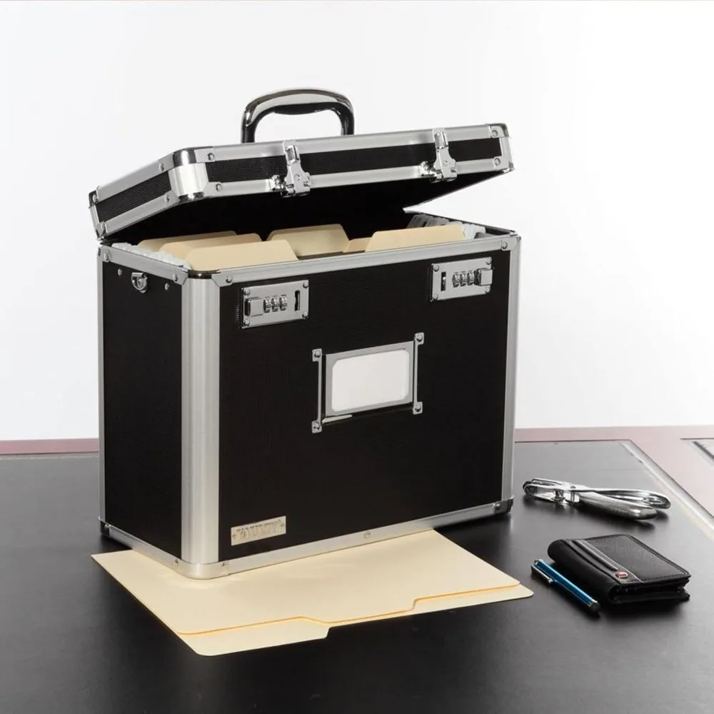 Secure Locking File Organizer Box, Letter Size, Portable Storage Tote with Dual Combination Locks, Black