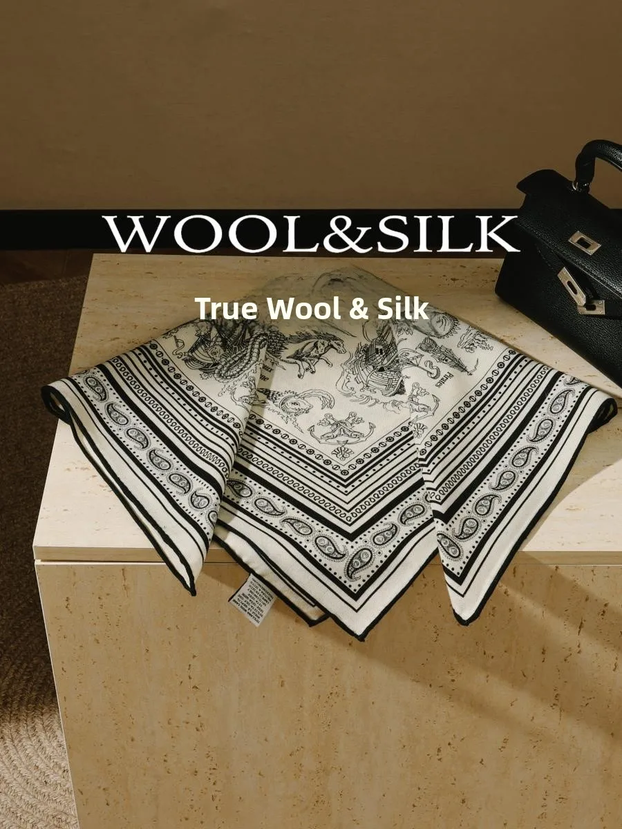 クラシックシルクウールスカーフ-エレガントショール-大判正方形-おしゃれ-冬用-暖かい-幾何学模様-レディース多機能スカーフ