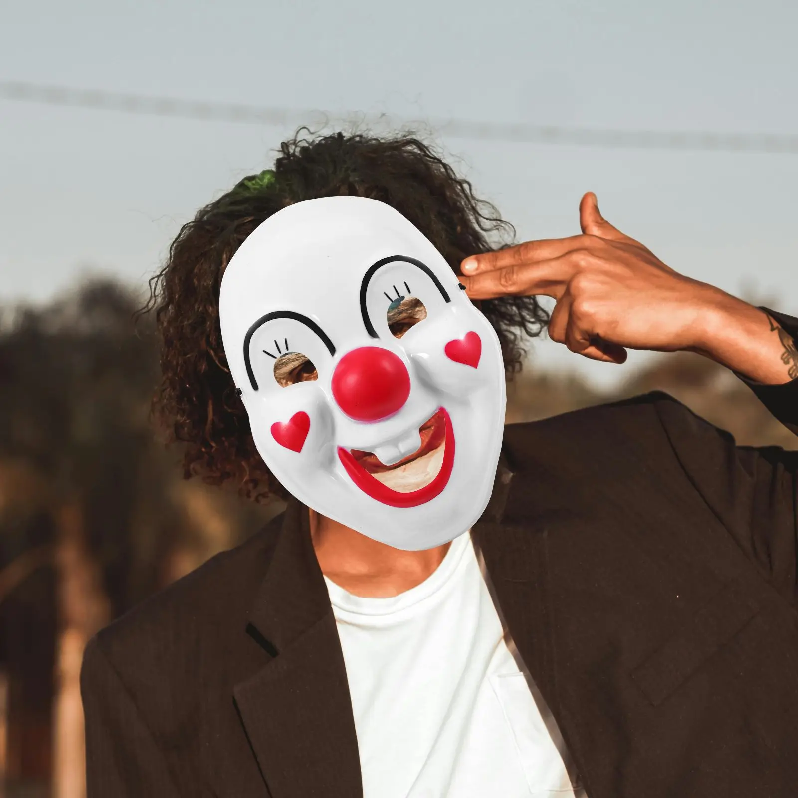 2 pezzi sorriso viso maschera da clown plastica PVC adulto bambini festa Halloween puntelli cosplay costume divertente adatto per carnevale mascherate