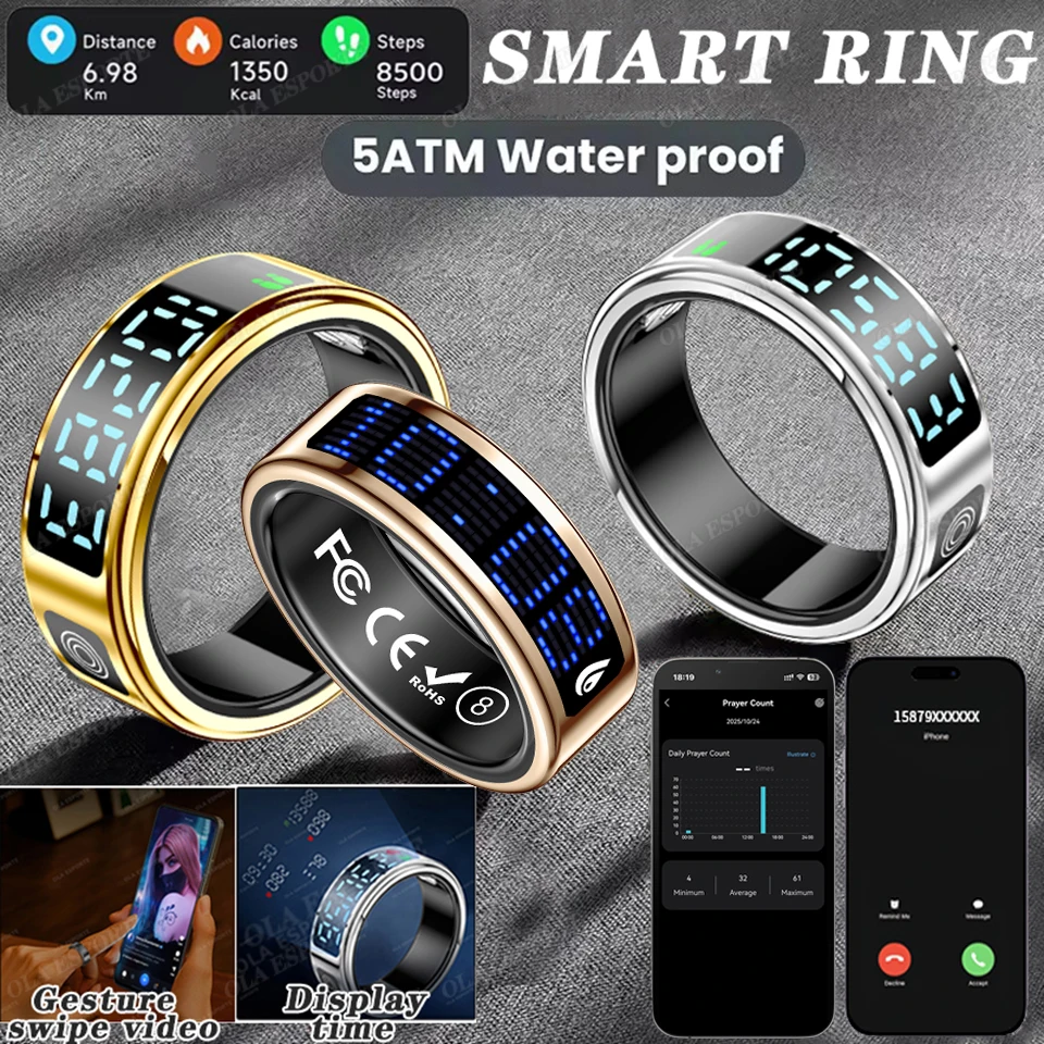 

Smart Ring Display Screen Heart Rate Blood Oxygen Sleep Monitoring Health Tracker Health Ring Fitness Tracker Ring for Women Men