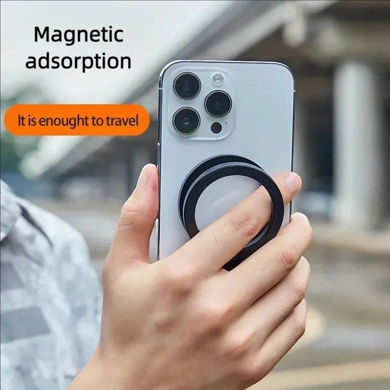 MagSafe 용 이중 링 iPhone 16 15 12 11 Pro 핸드폰 홀더 용 강력한 자기 합금 접이식 자기 데스크탑 전화 홀더