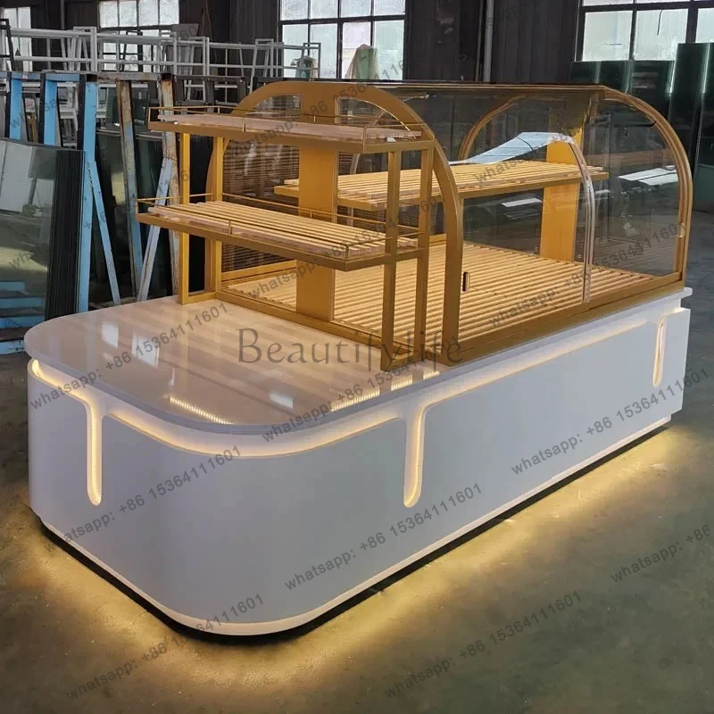 46Bread cabinet arc middle island cabinet wrought iron stainless steel titanium plated middle island glass display cabinet