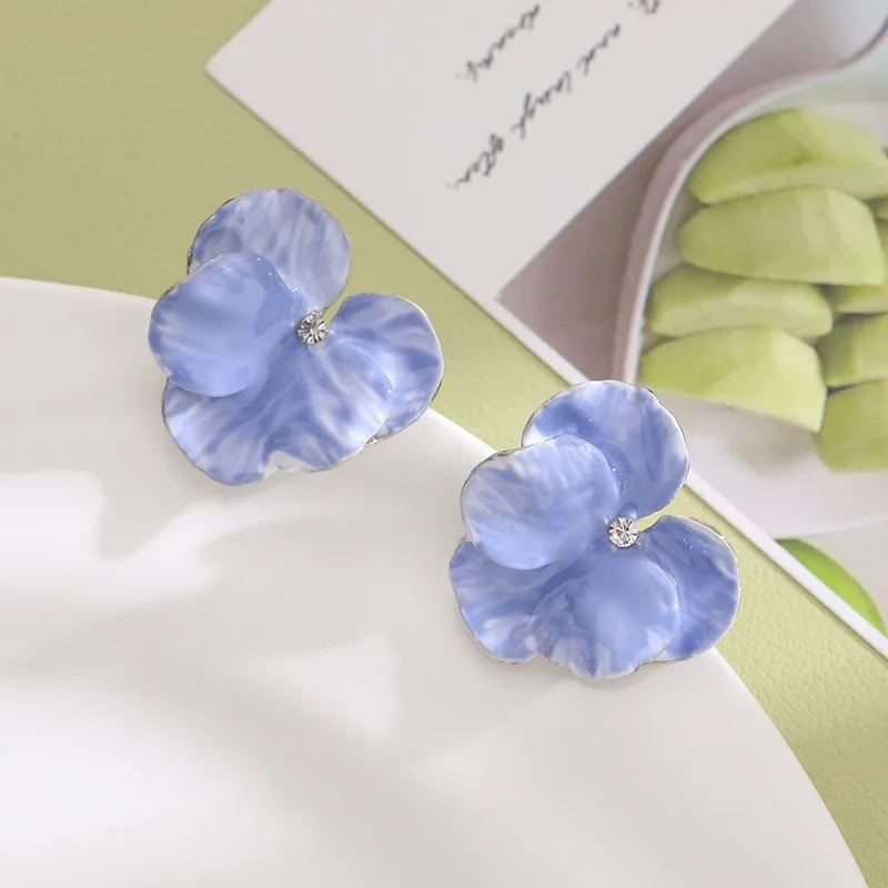 Boucles d'Oreilles Papillon Pétale 3D Fleur Émail Bleu Géométrie, Bijoux Coréens, Cadeau d'Anniversaire Féminin, Cadeau de Noël pour Ami