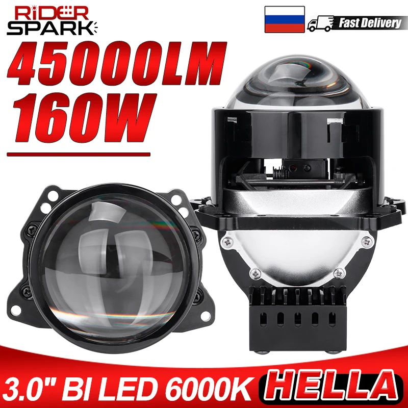 

3.0inch 160W Bi-LED 6PCS+3PCS Dual Reflector Bowl Projector Lens for Hella 3R G5 45000LM Car Headlight Retrofit Halo Light 6000K