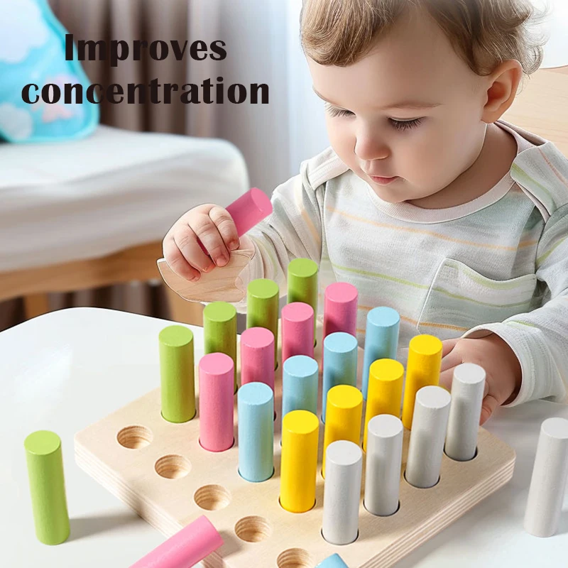 Children's Montessori Early Education Wooden Colorful Plugboard Hand-eye Coordination Training Color Cognitive Educational Toys