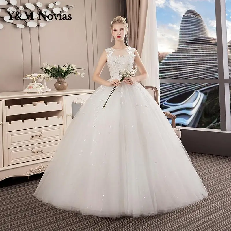 Vestidos De Noivas 2024 Wedding Dress White Delicate Flowers Embroidered Lace Appliques Sequins Ball Gown Plus Size Bridal Gowns