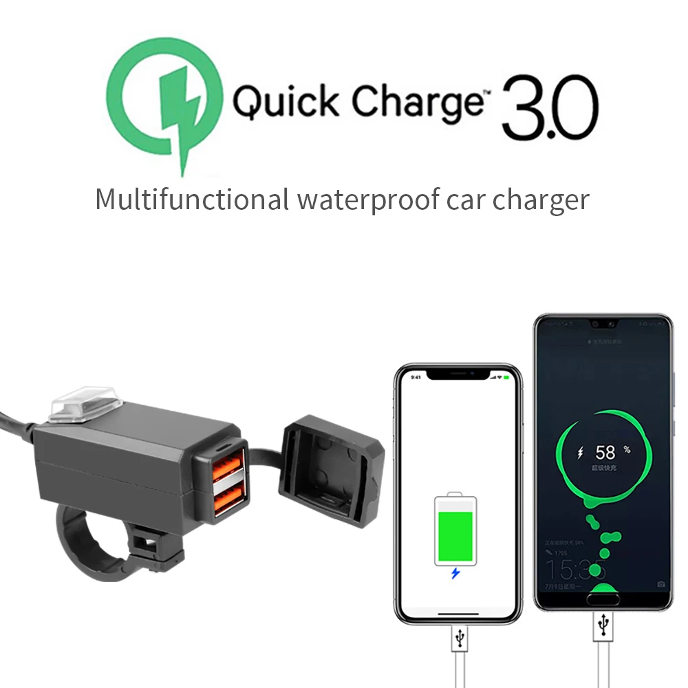 Motorfiets Voertuig Gemonteerde Lader Waterdichte Usb Adapter 12V Telefoon Dual Quick Charge 3.0 Met Schakelaar Moto Accessoire