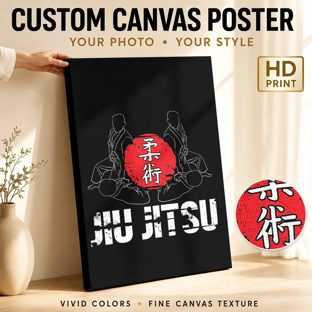 Jiu Jitsu Martial Arts Framed Canvas Print Poster Customized Japanese Ink Canvas Wall Art for Studio Decor Gift for Collectors