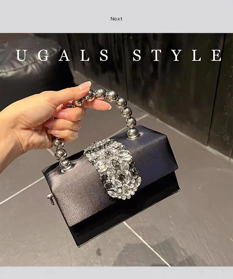 Luxury Satin Square Box Women Handbag Crystal Shiny Rhinestones Diamond Evening Bag Wedding Party Clutch Purse Crossbody Bag