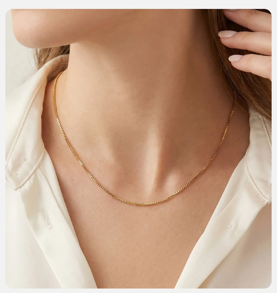 Vnox Minimalistische 1mm Kastenkette Halskette für Damen, vergoldeter Edelstahl, Halskette zum Schichten, lichtbeständiger Schmuck. – Detail 2