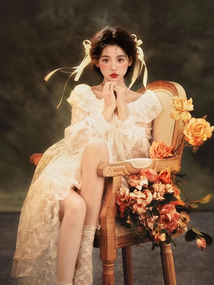 

Vintage Dreamy Pure Desire Oil Painting Style Photography Costume for Girls Studio Photo Shoot Private Photography Clothes