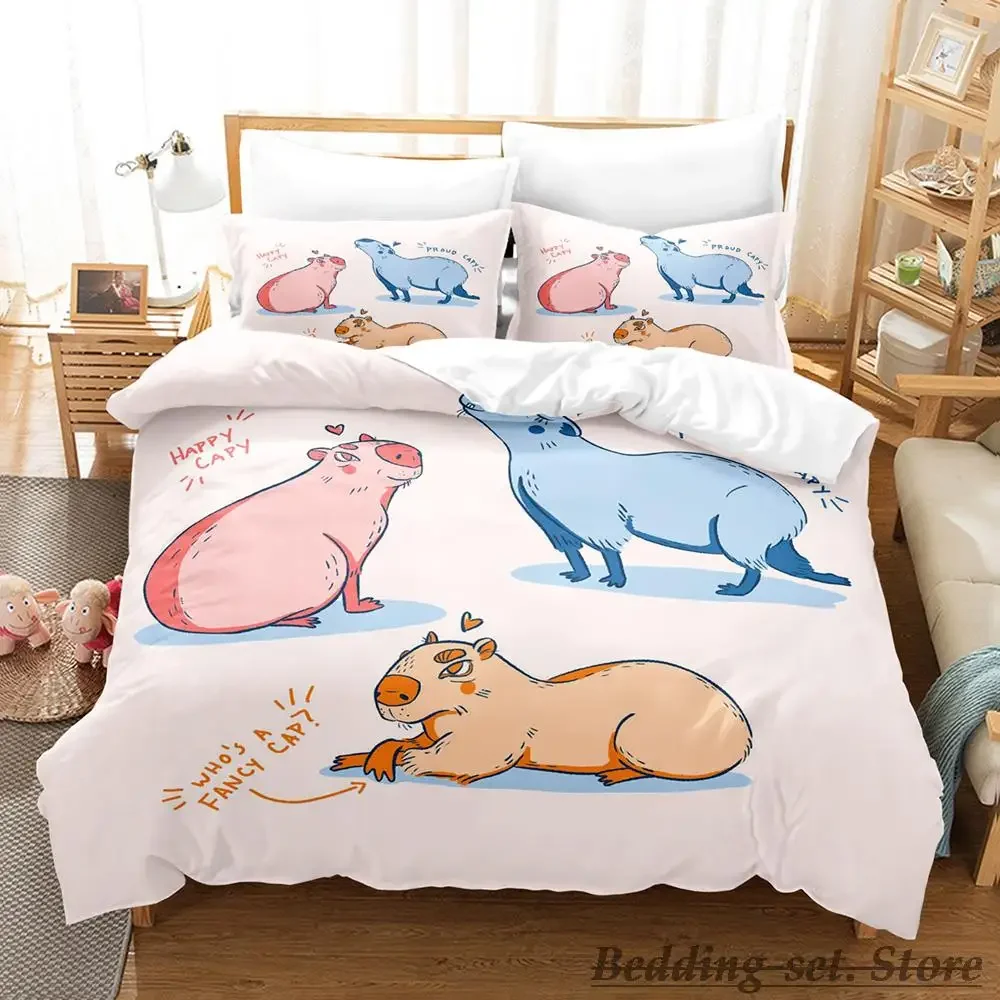 2023 Kawaii Capybaras Bedding Set Single Twin Full Queen King Size Bed Set Aldult Kid Bedroom Duvetcover Sets 3D Bed Cover Set