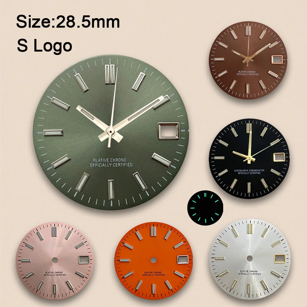 28.5mm S Logo Sunray Dial Fit NH35/NH36/4R/7S Japanese Movement Green Luminous High-Quality Watch Modification Accessories