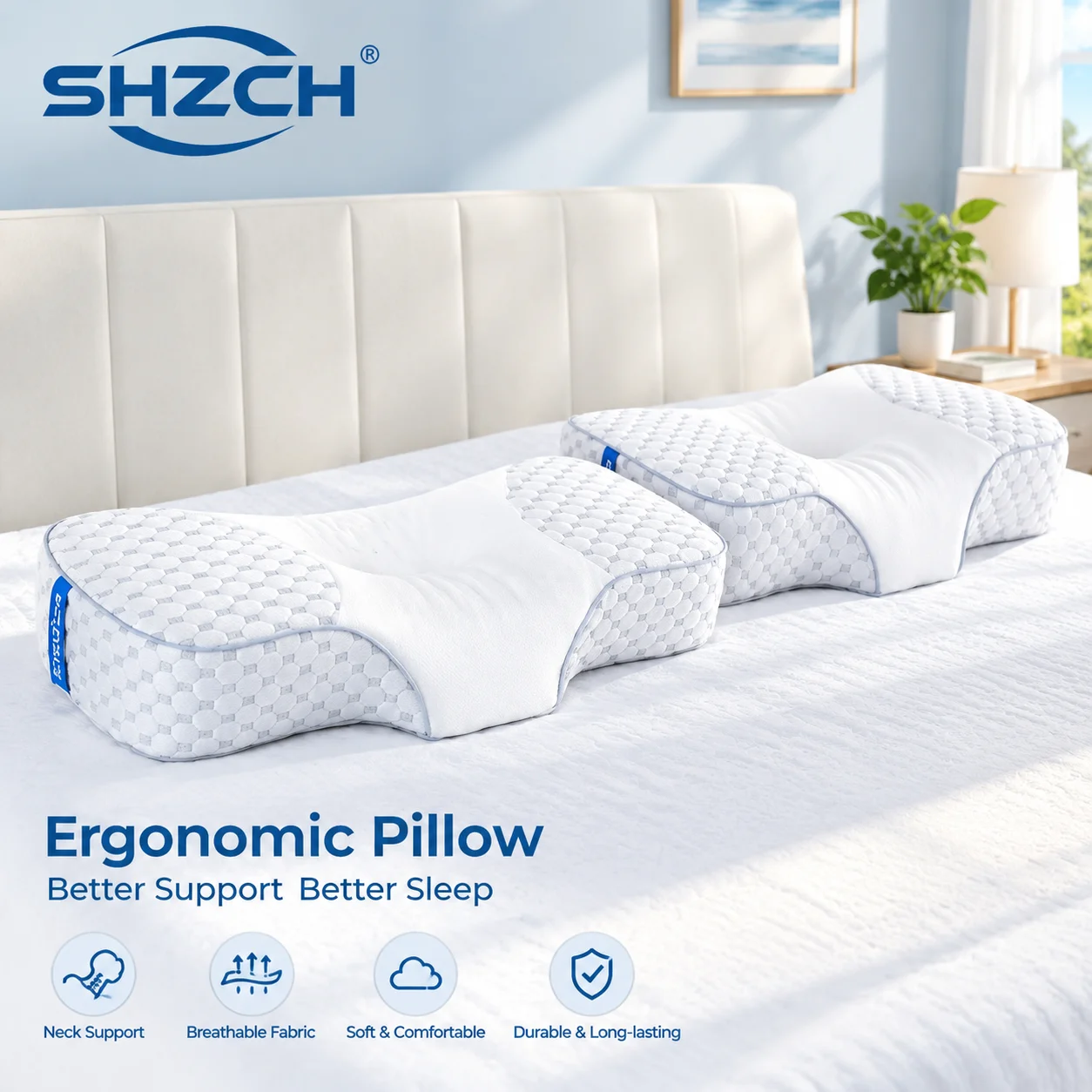 Latex Bed Pillow Support Cervical Pillow for Neck Shoulder Pain and Spine Alignment Sleepers with Removable Cover