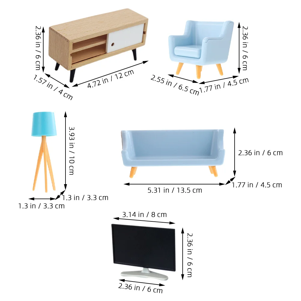 مجموعة واحدة من أثاث غرفة المعيشة المصغر، ديكور صغير رائع، قابل لإعادة الاستخدام، آمن وموثوق، واقعي، ديكورات منزلية صغيرة