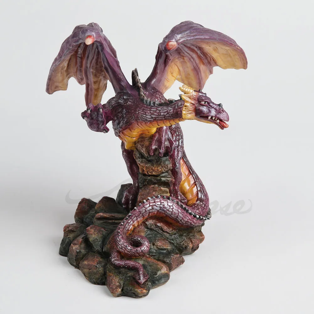 Fantasy Purple Winged Dragon Statue Resin Western Dragon Figurine Perched On Rock Base Mythical Creature Sculpture Desktop decor