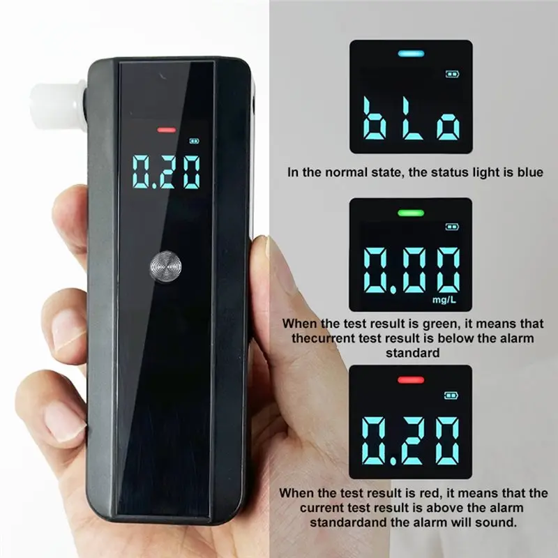 DT42-Alcohol Detector Breath Analyzer Portable LCD Display Semiconductor Sensor Sound Alarms Blowing Inspection Tool