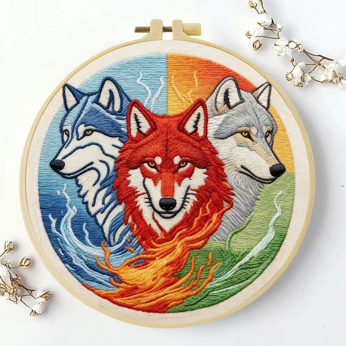 1 Stück 20X20CM/15X15CM 7,87/6,3 Zoll Das Dreifarbige Wolf-Stickerei-Starter-Kit DIY-Kit DIY-Stickerei-Set Handarbeiten – Detail 4