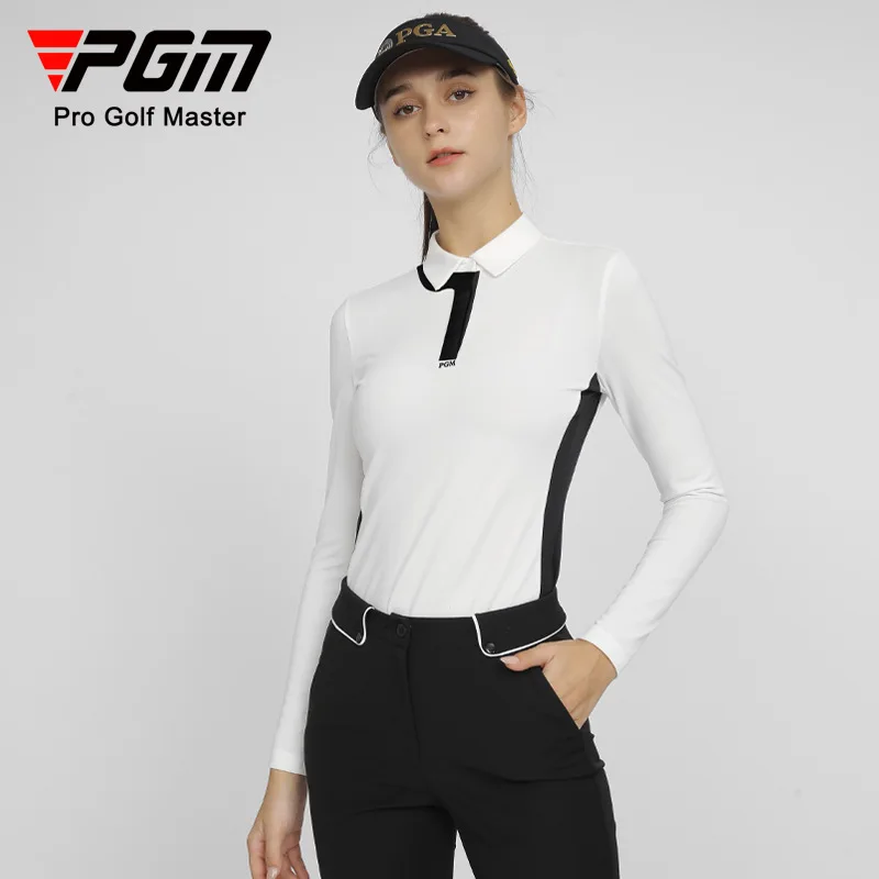 PGM Damska koszulka golfowa z długim rękawem dla kobiet T Shirt Jesień Zima Sportowy kolor tkaniny Kontrastowa strona Slim Design YF531