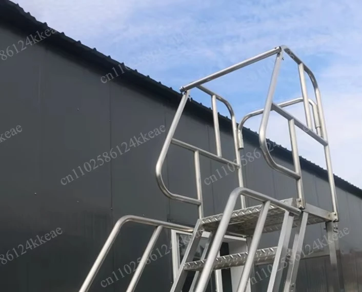 Movable Engineering Maintenance Platform Ladder, Stainless Steel Folding Climbing Ladder with Top Handrail & Anti-Slip Design
