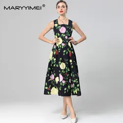 MARYYIMEI Fashion design Women's A-Line Dress Square-Neck Spaghetti Strap Backless High waist Casual Holiday Party Dresses