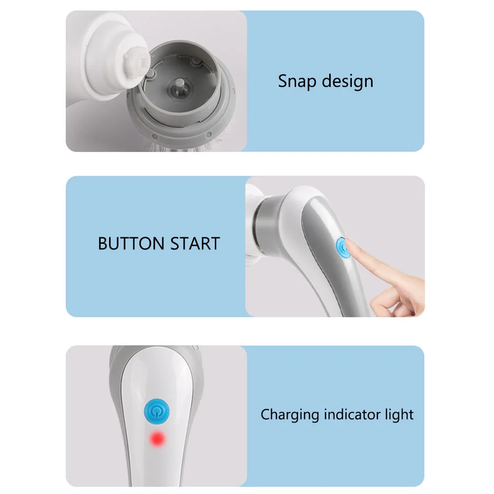 Electric Clean Brush Multifunctional Wireless Clean Brush 360 Degree Rotation 3 Replaceable Brush Heads Kichen Accessories