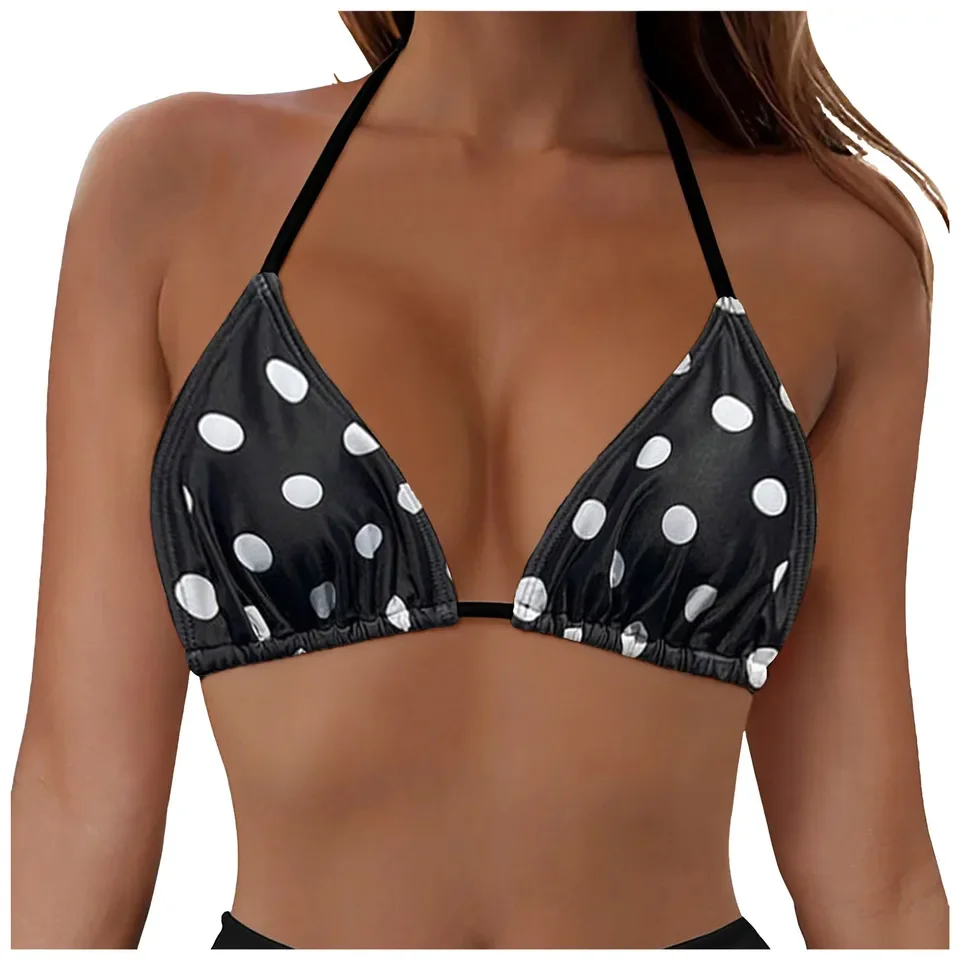 Tops de Baño para Mujer con Aros, Cobertura Completa, Bikini Push-Up, Top Corto, Traje de Baño, Top Tankini de Cuello Alto, Sin Espalda