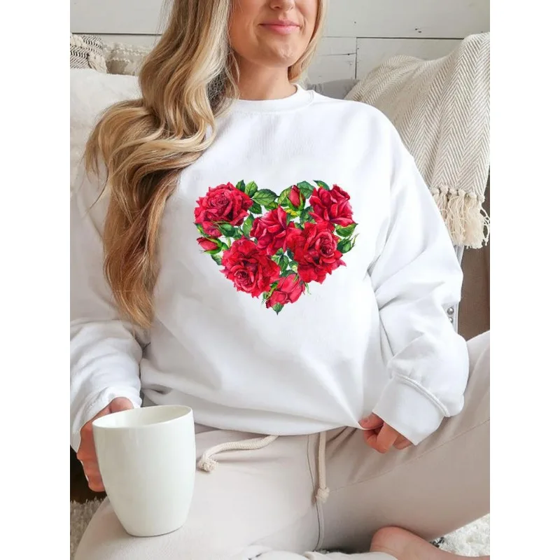 Women\'s Slim Hoodie Fashion Love Printed White Hoodie Sweatshirt Aesthetic Sweatshirts