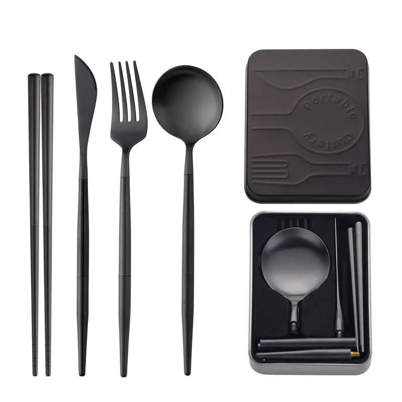 

Stainless Steel Tableware Collapsible Disassembly Assembly Knife Fork Spoon Chopsticks Outdoor Picnic Portable Tableware Set