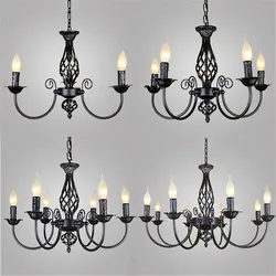 black Chandeliers lamp lustres Modern dining Living Room hotel Indoor light Decoration wrought iron chandeliers lighting
