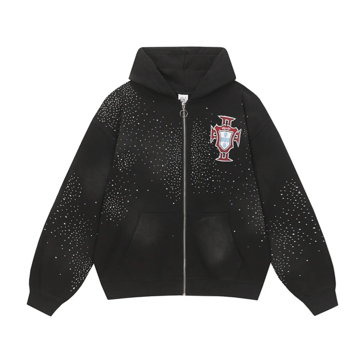 Vale Forever Valley Letter Embroidered Hot Diamond Hoodie Men's and Women's Same Zip-Up Cardigan Hooded Sweater Jacket