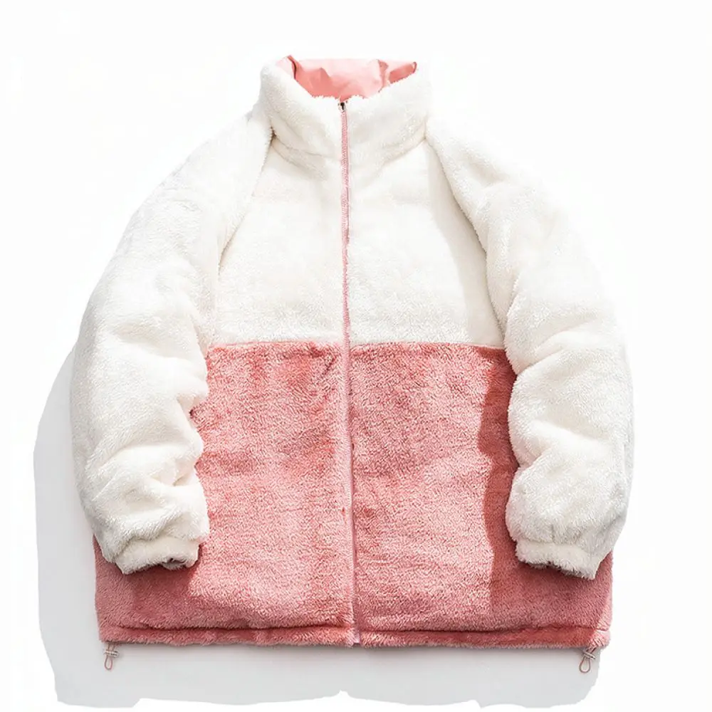Mens Winter Reversible Cotton Padded Coat Lambswool Warm Jacket Thickened Outwear Fashion Casual Loose Fit Windproof