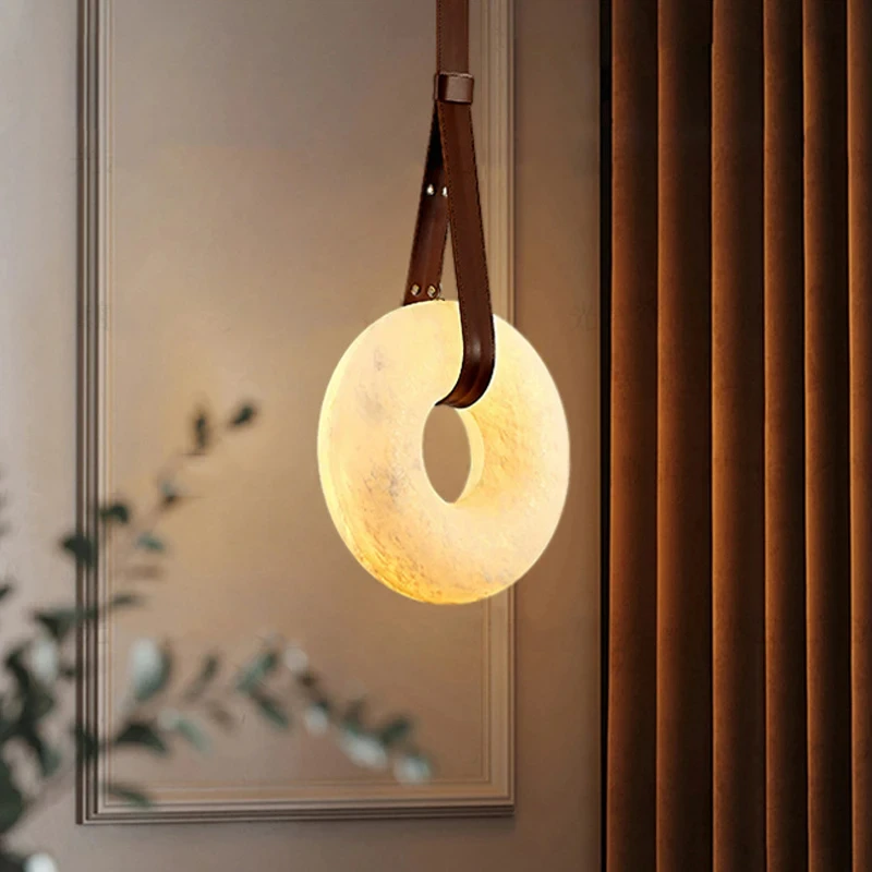 

leather Belt Hanging Marble Alabaster Lamp Dining Table Living Room Bedroom Bedside Hotel Homestay Retaurant Pendant Light