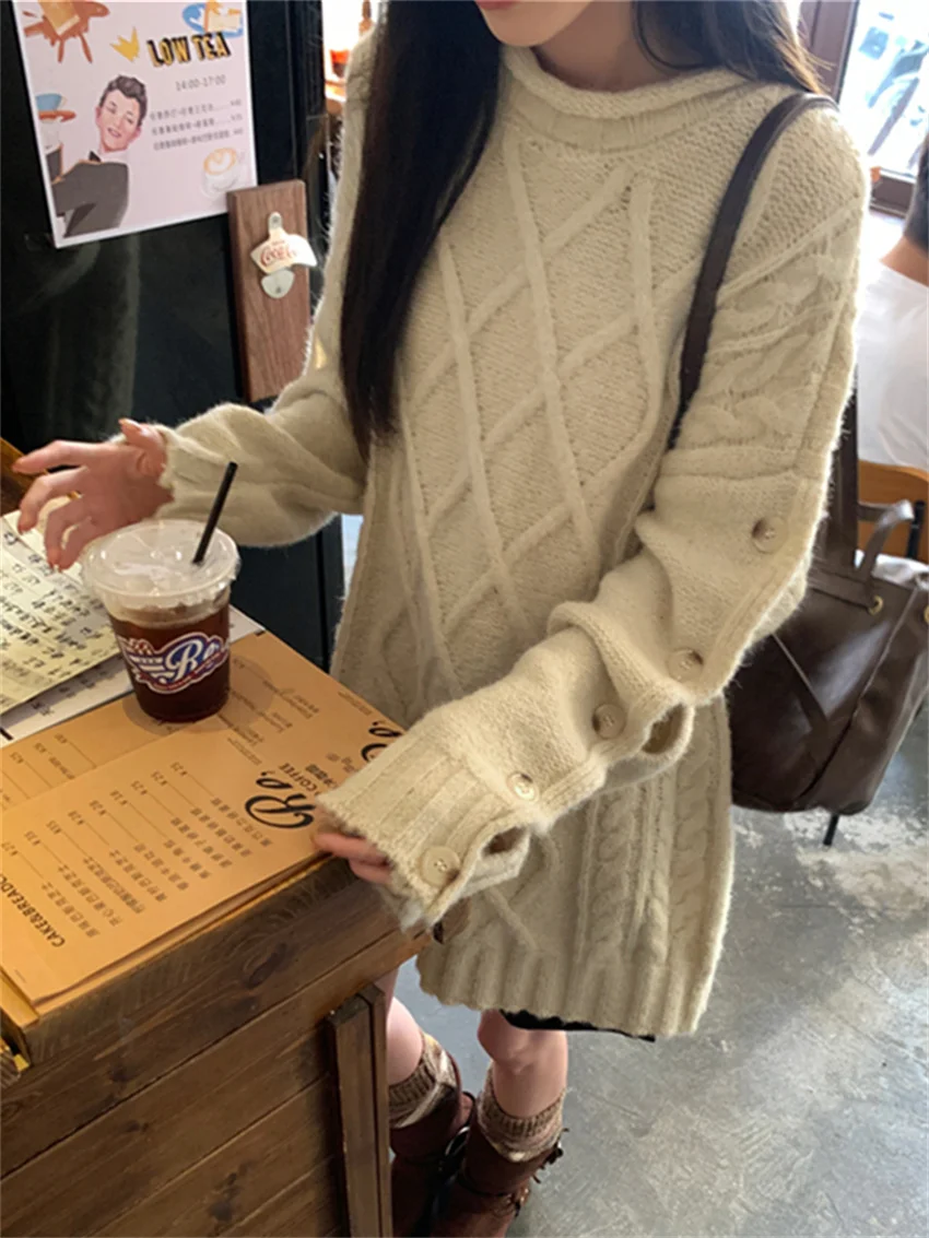 PLAMTEE Winter Oversize Sweaters Women Apricot Thicken Loose Daily Knitted Office Lady Pullovers Fashion Casual All Match