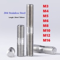 M3 M4 M5 M6 M8 M10 M12 M16 304 Stainless Steel Double End Thread Rod Double End Bolts Stud Bolt Tooth Stick Dual Head Thread Bar