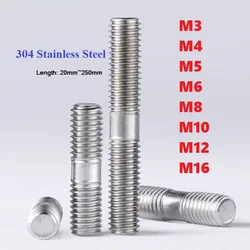 M3 M4 M5 M6 M8 M10 M12 M16 304 Stainless Steel Double End Thread Rod Double End Bolts Stud Bolt Tooth Stick Dual Head Thread Bar