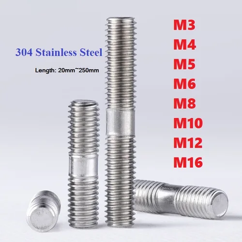 Barra de rosca de doble cabeza de acero inoxidable 304, Perno de perno de doble extremo, barra de rosca de doble cabeza, M3, M4, M5, M8, M10, M12, M16
