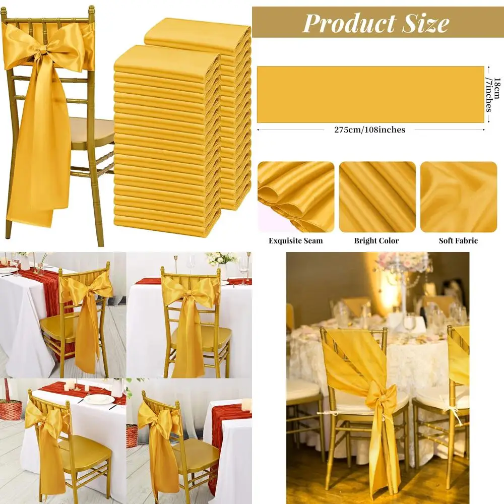 

120 упаковок золотых атласных поясов для стульев с бантами, 7 x 108, идеально подходят для украшения вечеринок и мероприятий