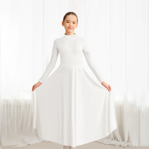 Vestido de baile de alabanza para niñas, suelto, plegable, cuello alto, manga larga, adoración litúrgica con recortar libremente