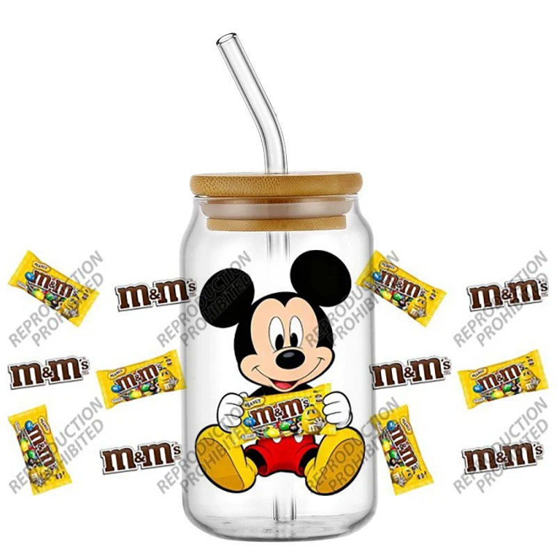 Nuevas 28 Diseños de Adhesivos 3D UV DTF de Mickey y Stitch para Snacks Populares, Chocolate, Vasos de Vidrio y Latas de 16oz, para Manualidades Creativas DIY