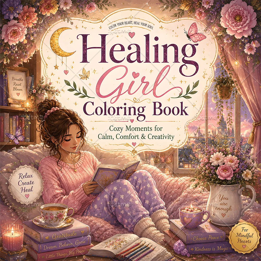 Healing Girl Coloring Book -Thick Paper for Adults Teens - Stress Relief Creative Cute Drawing Book DIY Gift Idea