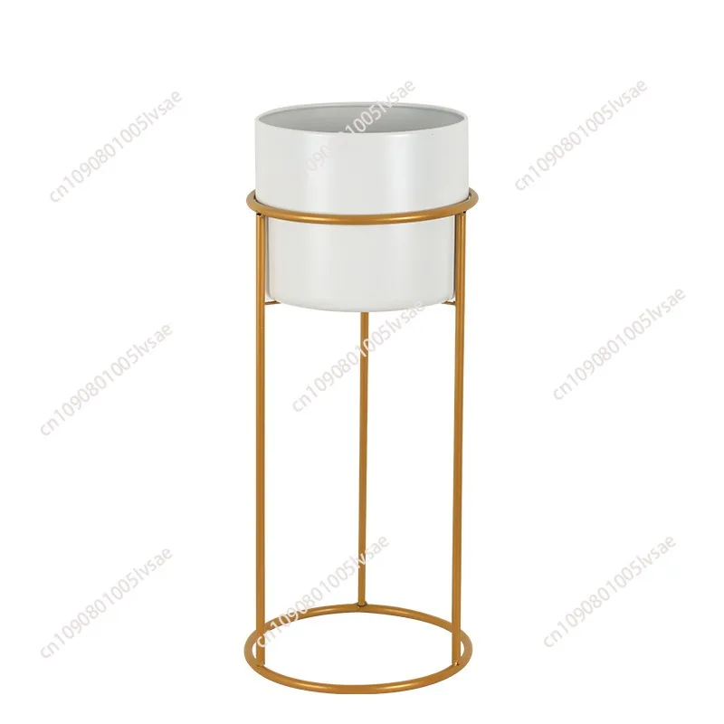 Indoor balcony Floor-to-ceiling flower stand Flower pot Flower tray Spinning iron drum Thickened bold round tube shelf